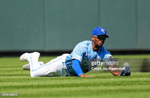 Michael A. Taylor of the Kansas City Royals is unable to make the diving catch during the \ninth inning against the Houston Astros at Kauffman...