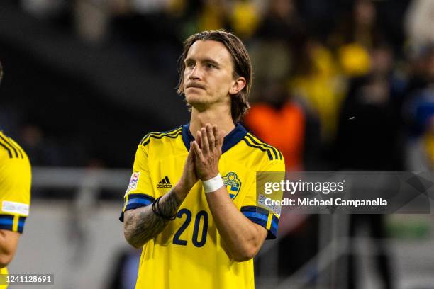 Kristoffer Olsson of Sweden during the UEFA Nations League League B Group 4 match between Sweden and Norway at Friends Arena on June 5, 2022 in...