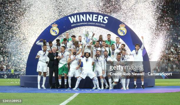 Winners Real Madrid as Marcelo lifts the trophy during the UEFA Champions League final match between Liverpool FC and Real Madrid at Stade de France...
