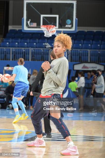 Shakira Austin of the Washington Mystics warms up before the game against the Chicago Sky on June 5, 2022 at the Wintrust Arena in Chicago, Illinois....