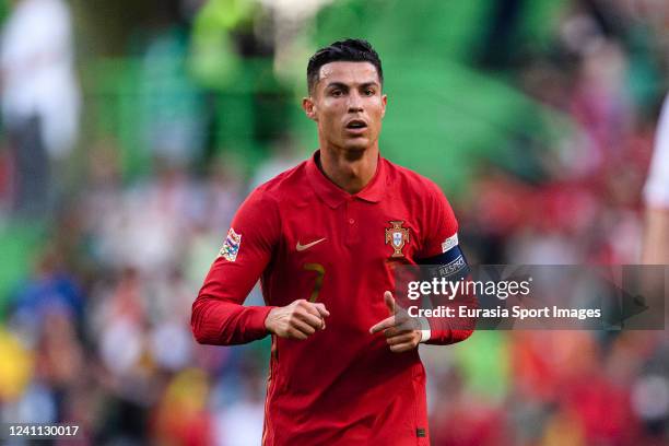 Cristiano Ronaldo of Portugal celebrates his second goal during the UEFA Nations League League A Group 2 match between Portugal and Switzerland at...