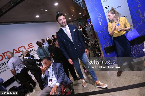 Zaza Pachulia of the Golden State Warriors smiles after Game Two of the 2022 NBA Finals on June 5, 2022 at Chase Center in San Francisco, California....