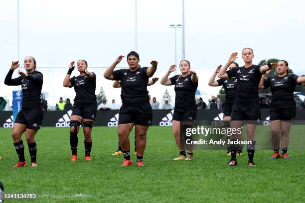 New Zealand perform the Haka during the 2022 Pacific Four Series match between New Zealand Black Ferns and Australia Wallaroos at Tauranga Domain on...