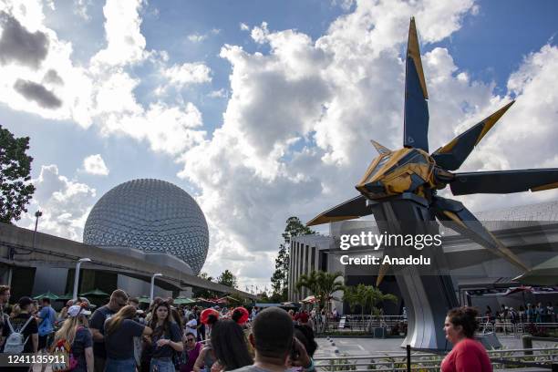 Tourist line up and ride Guardians of the Galaxy Cosmic Rewind, the newest attraction to open at the park, during the Flower and Garden Festival at...