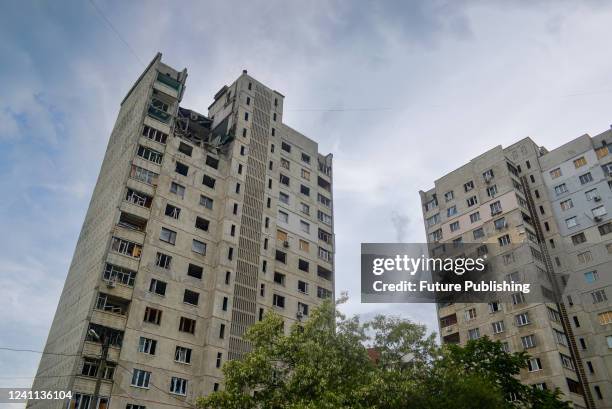 Block of flats damaged by russian shelling in Horizont residential area, Kharkiv, northeastern Ukraine. This photo cannot be distributed in the...