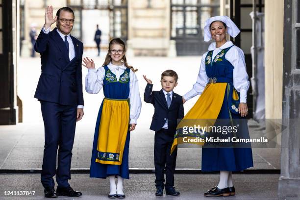 Crown Princess Victoria, Prince Oscar, Princess Estelle, and Prince Daniel of Sweden participate in a ceremony opening the palace to the public on...