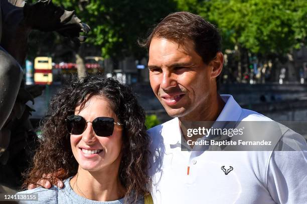 Rafael NADAL of Spain poses with his wife Xisca PERELLO after a photoshoot for his 14th victory at Roland Garros on June 6, 2022 at Alexandre III...