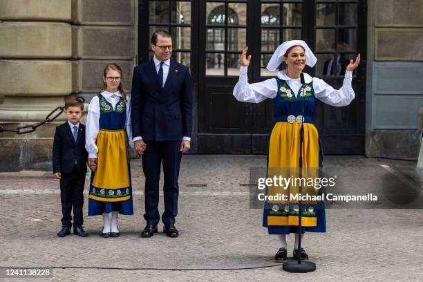 Crown Princess Victoria, Prince Oscar, Princess Estelle, and Prince Daniel of Sweden participate in a ceremony opening the palace to the public on...