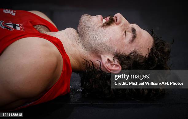 Max King in action during the St Kilda Saints boxing training session at Fight Fit Boxing Gym on June 06, 2022 in Melbourne, Australia.