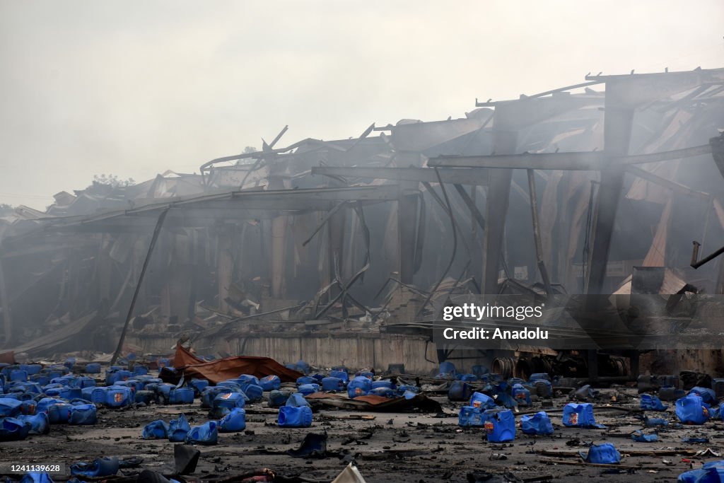 Iso Container Fire Containers are seen destroyed by fire caused by an explosion at a ...