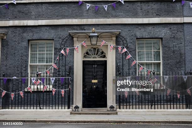 The front door of the UK Prime Minister's residence at number 10 Downing Street in London, UK, on Monday, June 6, 2022. Boris Johnson faces a...