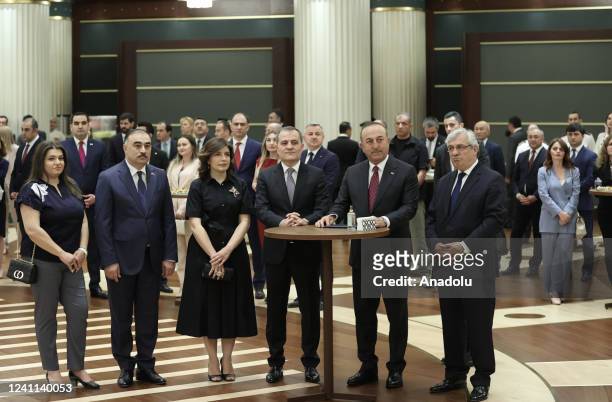 Turkish Foreign Minister Mevlut Cavusoglu and Azerbaijani Foreign Minister Jeyhun Bayramov attend the reception for 30th anniversary of diplomatic...