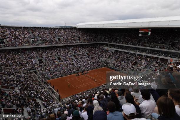 General view of Court Philippe Chatrier as Rafael Nadal of Spain against Casper Ruud of Norway in their Men's Singles Final match during Day Fifteen...