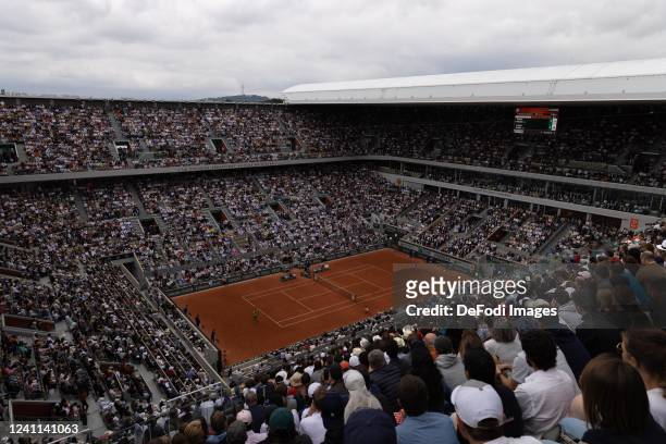 General view of Court Philippe Chatrier as Rafael Nadal of Spain against Casper Ruud of Norway in their Men's Singles Final match during Day Fifteen...