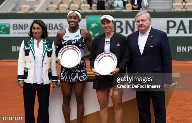 Jessica PEGULA of United States of America and Coco GAUFF of United States of America celebrate after the women's double final, on day fifteen of...