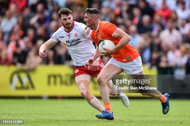 Armagh , United Kingdom - 5 June 2022; Connaire Mackin of Armagh and Rory Brennan of Tyrone during the GAA Football All-Ireland Senior Championship...