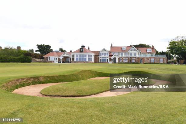 General view of the 18th green and club house during the Media Day prior to the AIG Women's Open at Muirfield on June 6, 2022 in Gullane, Scotland.