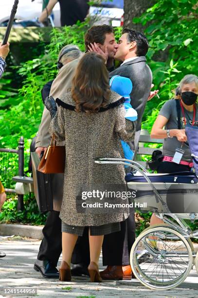 Bradley Cooper and Matt Bomer are seen filming "Maestro" in Central Park on June 6, 2022 in New York City.