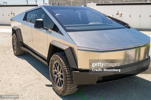 The Tesla Cybertruck during a tour of the Elkhorn Battery Energy Storage System in Moss Landing, California, U.S., on Monday, June 6, 2022. PG&E and...
