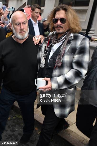 Johnny Depp is seen leaving a hotel on June 6, 2022 in Birmingham, England.