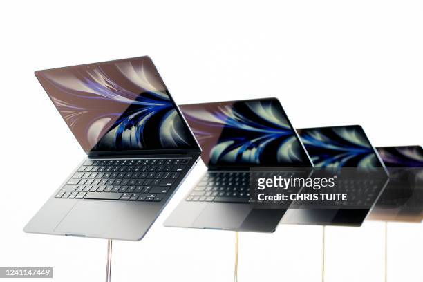 The new MacBook Airs are displayed inside the Steve Jobs Theater during the Apple Worldwide Developers Conference at the Apple Park campus in...