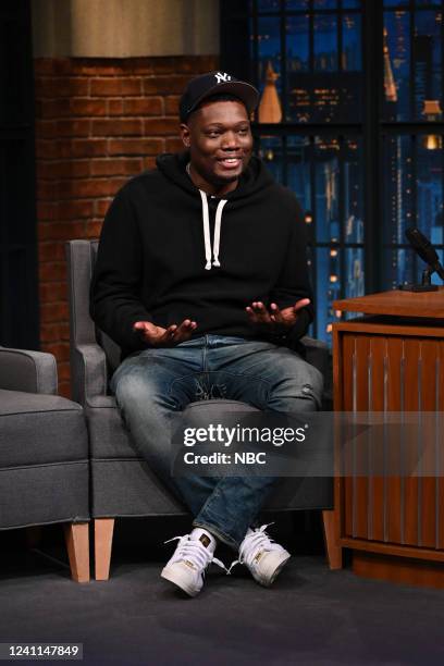 Episode 1301 -- Pictured: Comedian Michael Che during an interview with host Seth Meyers on June 6, 2022 --