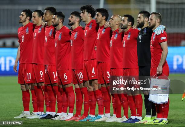 Team of Azerbaijan pose for a photo prior to the UEFA Nations League League C Group 3 match between Belarus and Azerbaijan at Stadion Karadjordje on...