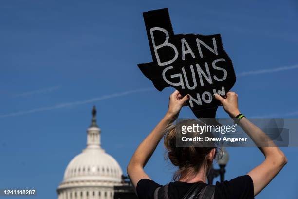 Activists rally against gun violence outside the U.S. Capitol on June 6, 2022 in Washington, DC. Organized by several anti-gun violence groups, the...