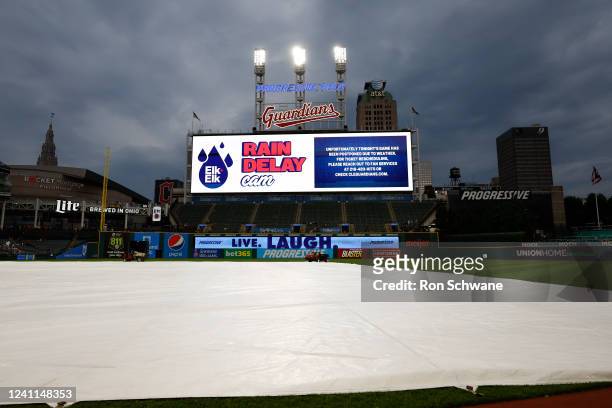The Texas Rangers at Cleveland Guardians game was postponed due to weather at Progressive Field on June 06, 2022 in Cleveland, Ohio.