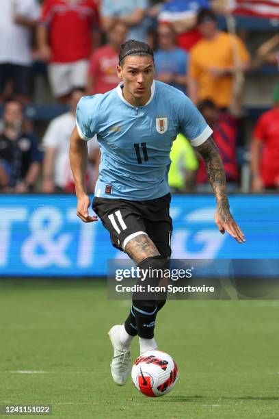 Uruguay forward Darwin Nunez with the ball in the first half of a friendly match between the United States and Uruguay on June 05, 2022 at Childrens...