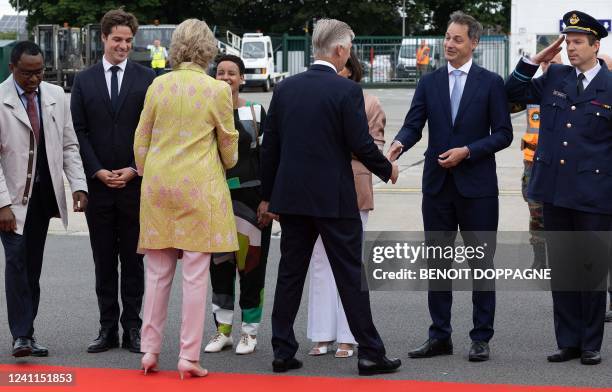 From 2ndL, Belgium's State Secretary for scientific policy Thomas Dermine, Queen Mathilde of Belgium, Minister for Development Cooperation Meryame...