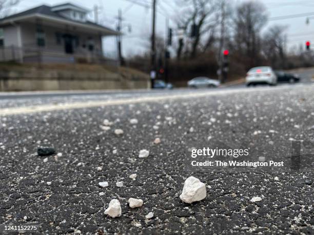 January 28 : Large pieces of road salt sit on Minnesota Ave NE before snow begins to fall in the Deanwood neighborhood of Washington, DC on January...