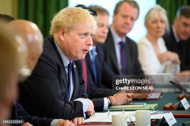 Britain's Prime Minister Boris Johnson speaks as he chairs a Cabinet meeting at 10 Downing Street, in London, on June 7, 2022. - British Prime...