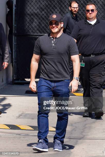 Chris Pratt is seen arriving at 'Jimmy Kimmel Live' Show on June 06, 2022 in Los Angeles, California.