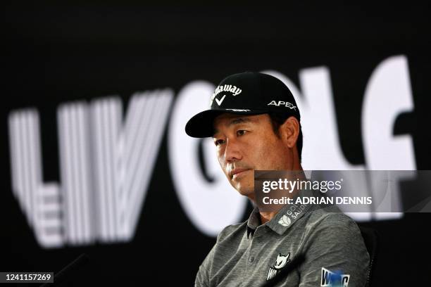 Golfer Kevin Na attends a press conference ahead of the forthcoming LIV Golf Invitational Series event at The Centurion Club in St Albans, north of...