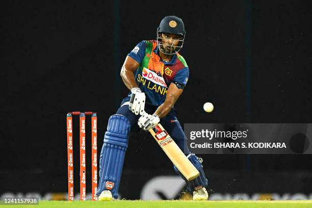 Sri Lanka's Danushka Gunathilaka plays a shot during the first Twenty20 international cricket match between Sri Lanka and Australia at the R....