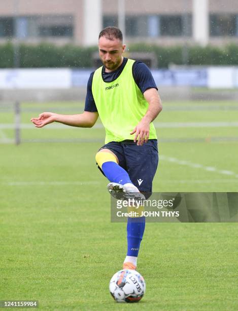 S Fatih Kaya pictured during the first training session of the 2022-2023 season, of Belgian first division soccer team Sint-Truidense V.V., Tuesday...