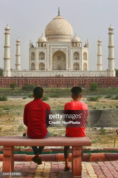 Taj Mahal seen from Mehtab Bagh in Agra, Uttar Pradesh, India, on May 04, 2022. Mehtab Bagh is a charbagh complex north of the Taj Mahal complex and...