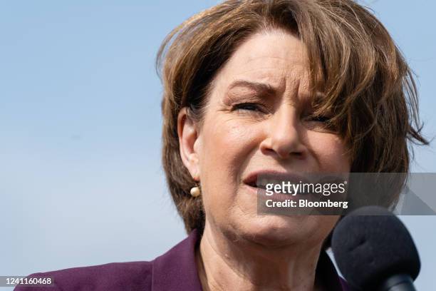 Senator Amy Klobuchar, a Democrat from Minnesota, speaks during a news conference at the Gun Violence Memorial on the National Mall in Washington,...