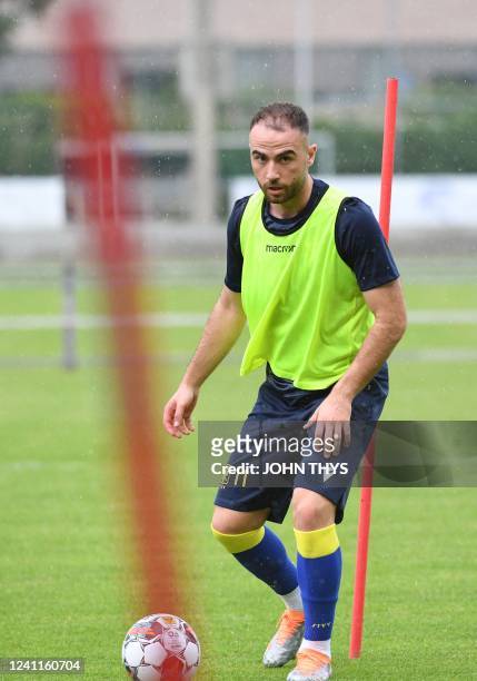 S Fatih Kaya fights for the ball during the first training session of the 2022-2023 season, of Belgian first division soccer team Sint-Truidense...