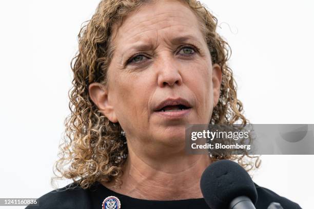 Representative Debbie Wasserman Schultz, a Democrat from Florida, speaks during a news conference at the Gun Violence Memorial on the National Mall...