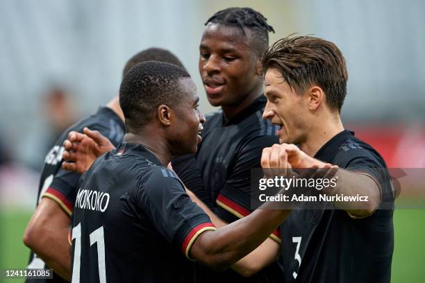 Youssoufa Moukoko from U21 Germany celebrates after scoring during the UEFA European Under-21 Championship Qualifier Group B match between Poland U21...