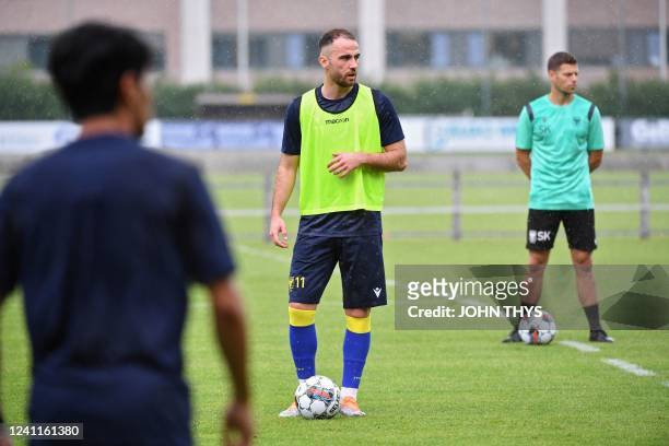 S Fatih Kaya looks on during the first training session of the 2022-2023 season, of Belgian first division soccer team Sint-Truidense V.V., Tuesday...