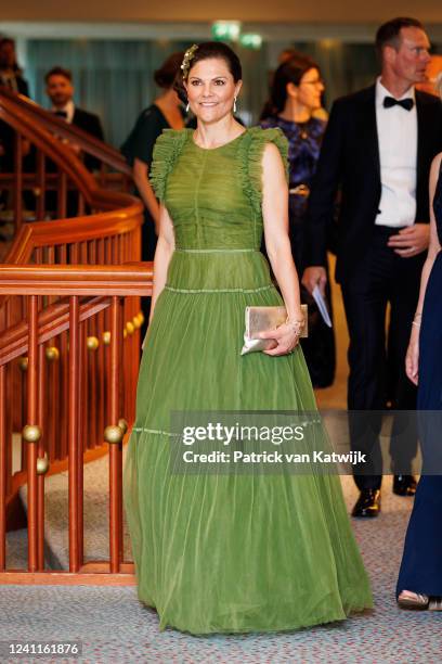 Crown Princess Victoria of Sweden attends the Swedish Chamber of Commerce gala dinner at the Okura Hotel on June 7, 2022 in Amsterdam, Netherlands....