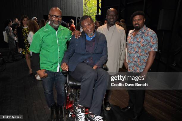 Theaster Gates, Yinka Shonibare, Sir David Adjaye and Ben Okri attend a private view of the Serpentine Pavilion 2022 "Black Chapel" designed by...