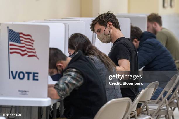 Voters cast ballots at the City Hall polling location in San Francisco, California, US, on Tuesday, June 7, 2022. California's primary is its first...