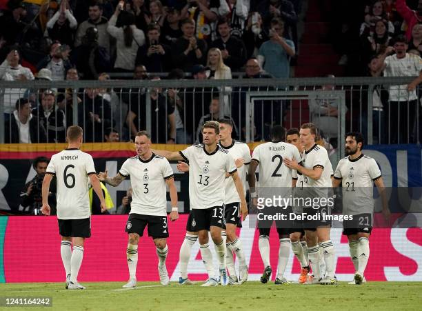Jonas Hofmann of Germany celebrates after scoring his team's first goal during the UEFA Nations League League A Group 3 match between Germany and...