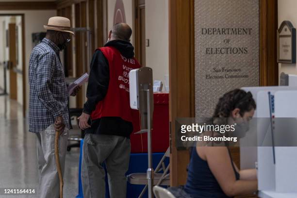 Voters cast ballots at the City Hall polling location in San Francisco, California, US, on Tuesday, June 7, 2022. California's primary is its first...