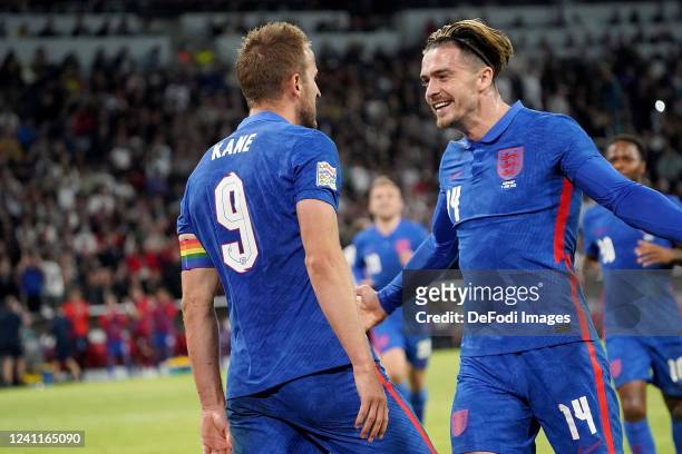Harry Kane of England celebrates after scoring his team's first goal during the UEFA Nations League League A Group 3 match between Germany and...