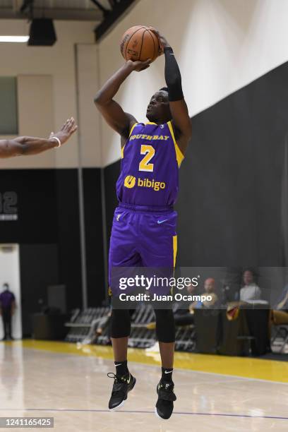 Darren Collison of the South Bay Lakers shoots the ball during the game against the Austin Spurs on March 25, 2022 at UCLA Health Training Center in...